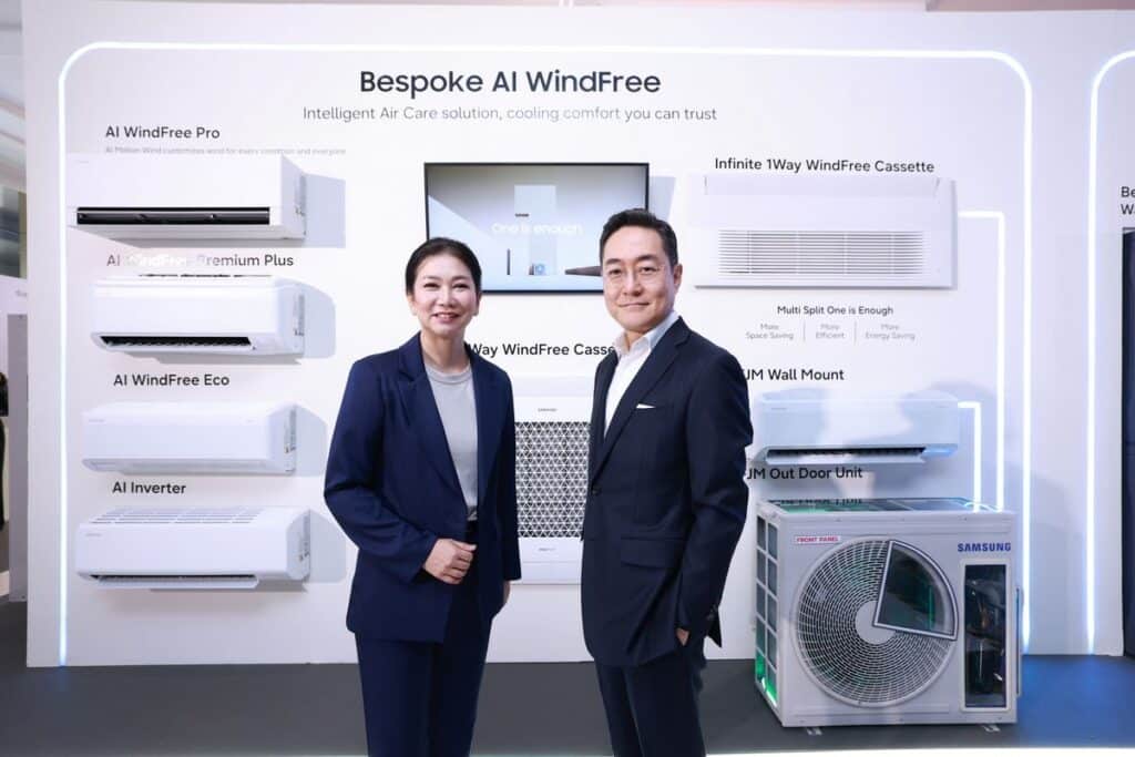 MAY PR 2026 02 10 100107 ซัมซุง พลิกโฉม เครื่องปรับอากาศ Bespoke AI WindFree Pro ด้วยออกแบบ Grid Design กลมกลืนทุกการตกแต่งภายใน และ Free Joint Multi (FJM) ที่ออกแบบให้ประหยัดพื้นที่สูงสุด พร้อมเสริม Next Day Service บริการหลังการขายภายใน 1 วัน