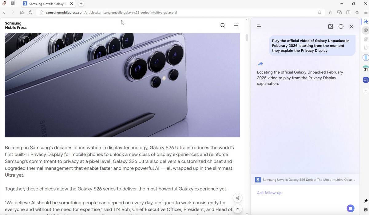 MAY PR 2026 04 16 190040 5 ซัมซุงเปิดตัว Samsung Browser สำหรับ Windows ต่อยอดประสบการณ์การใช้งานเว็บไซต์ด้วย Agentic AI จากมือถือ สู่ PC