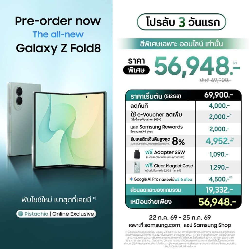 MAY PR 2026 07 22 201630 3 เปิดโปรลับ 3 วันแรก! พรีออเดอร์ สมาร์ทโฟนจอพับรุ่นใหม่-ไซซ์ใหม่ Galaxy Z Fold8 Ultra| Galaxy Z Fold8| Galaxy Z Flip8กับข้อเสนอลดรวมสูงสุด 24,932.-* พร้อมสีพิเศษเฉพาะที่ samsung.com และ แอป Samsung Shop